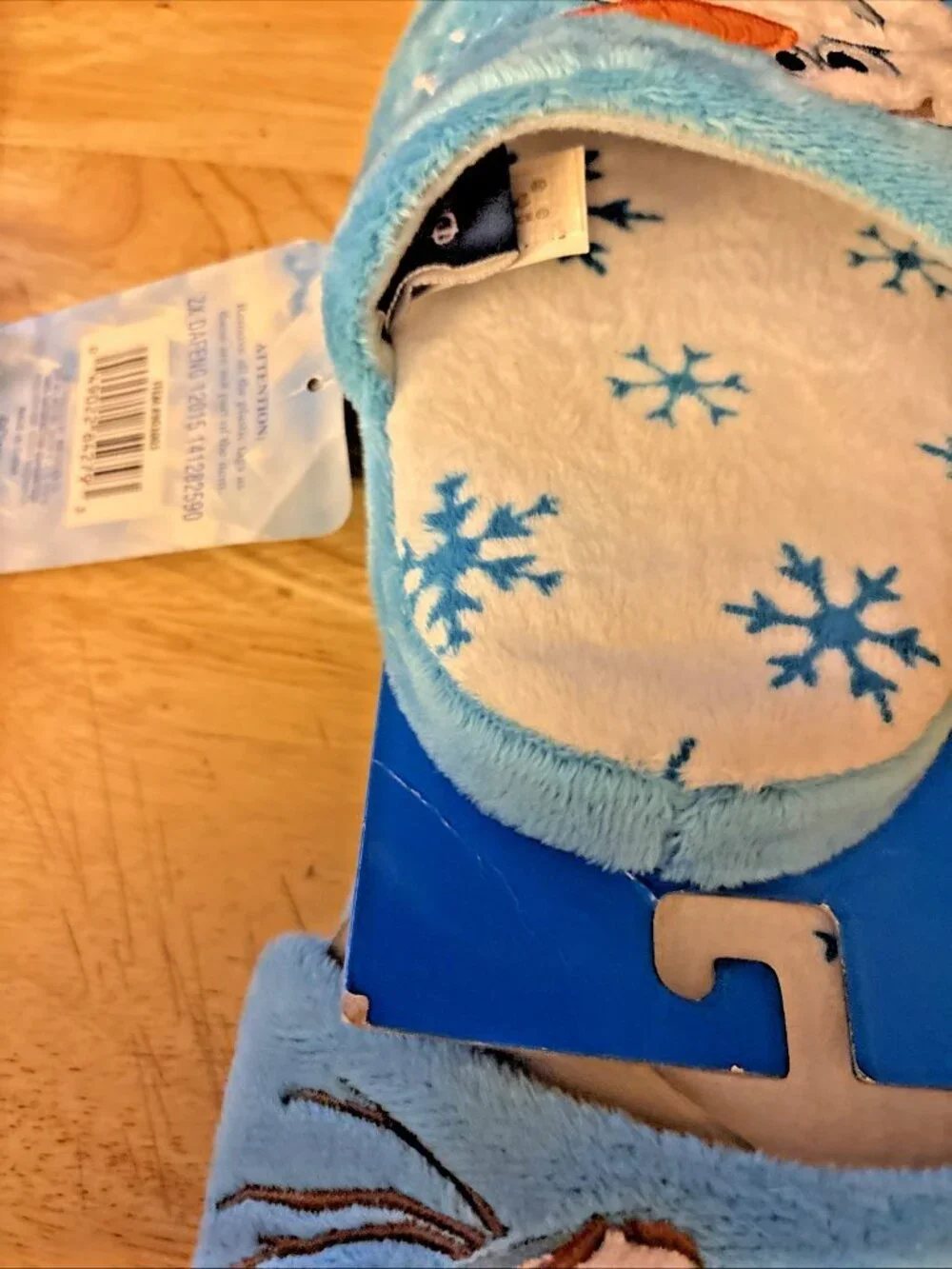 Girls Disney Frozen Olaf Plush Slippers Shoes Sz M (12-1) Blue White NWT BTS